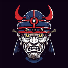 zombie samurai armor hand drawn logo design illustration