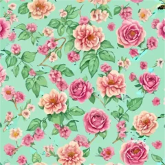 Rolgordijnen Seamless patterns of flowers and trees and ,  repeating patterns design, fabric art, flat illustration, highly detailed clean, vector image, photorealistic masterpiece, professional photography,  © Jala