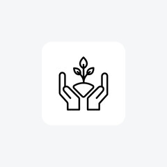 Save Nature, Hands Holding A Plant Vector Line Icon