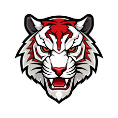 Majestic tiger red and white hand drawn logo illustration capturing strength and beauty. Perfect for bold and fierce brand identities