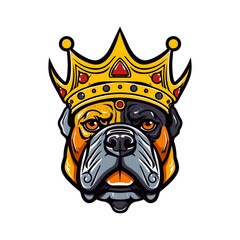 bulldog head wearing a crown hand drawn logo design illustration