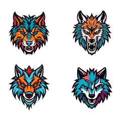 Fototapeta na wymiar wolf head hand drawn logo design illustration set