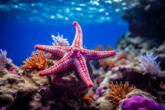 photo of a beautiful royal starfish behind is colorful cor