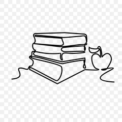 Continuous line drawing of books and Apple