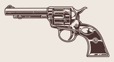 Weapon revolver monochrome vintage logotype - obrazy, fototapety, plakaty