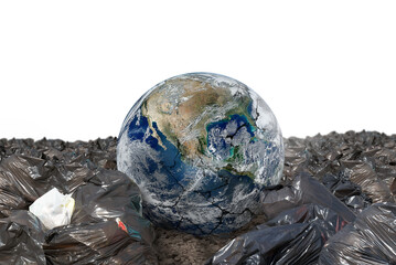 Plantet earth surrounded by undifferentiated trash. World provided by nasa