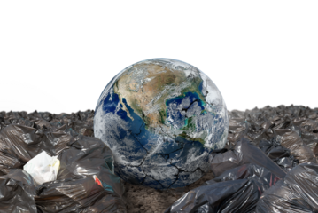 Plantet earth surrounded by undifferentiated trash. World provided by nasa
