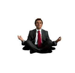 businessman does yoga exercise to relax himself