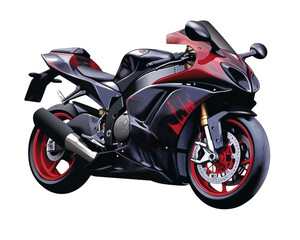 Sport bike motorcycle isolated on transparent background, blue red sportbike, front side view, concept of extreme sports, speed, race, leisure, modern technology. generative ai