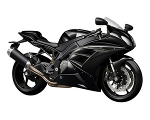 Obraz na płótnie Canvas Black sport bike motorcycle isolated on transparent background, side view, concept of extreme sports, speed, race, leisure, modern technology. generative ai