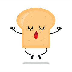 Cute relax bread character. Funny yoga bread cartoon emoticon in flat style. bakery emoji meditation vector illustration