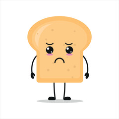 Cute sad slice of bread character. Funny unhappy bread cartoon emoticon in flat style. bakery emoji vector illustration