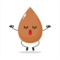 Cute relax almond character. Funny yoga almond cartoon emoticon in flat style. nut emoji meditation vector illustration