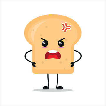 Cute angry bread character. Funny furious bread cartoon emoticon in flat style. bakery emoji vector illustration