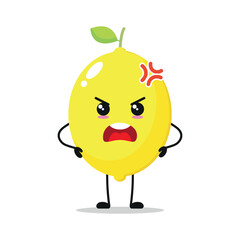 Cute angry lemon character. Funny furious lemon cartoon emoticon in flat style. Fruit emoji vector illustration
