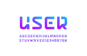 Tech font, digital alphabet, trendy uppercase Latin letters from A to Z and Arab numbers from 0 to 9 for you user design, vector illustration 10EPS