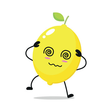 Cute dizzy lemon character. Funny confused lemon cartoon emoticon in flat style. Fruit emoji vector illustration