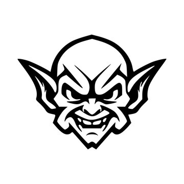 recommend clip art: Goblin monster face black outlines vector illustration