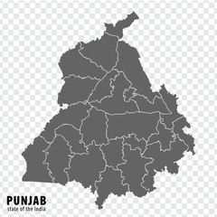 Blank map State  Punjab of India. High quality map Punjab with municipalities on transparent background for your web site design, logo, app, UI. Republic of India.  EPS10.