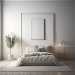 Contemporary Minimalist Room Interior with Frame Mockup, 3D Render in Neutral Tones