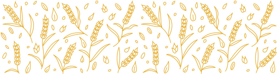 Spikelets of wheat and grains seamless pattern background. Cereal Editable outline stroke. Vector line.