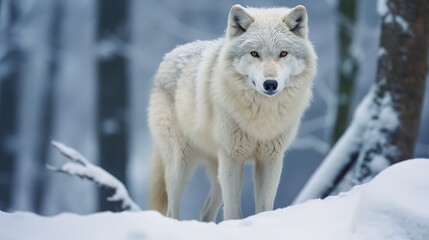 A majestic wolf in the snow.AI generated. 
