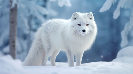 Naklejka premium A majestic wolf in the snow.AI generated. 