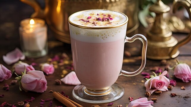 close up rose milk tea, Generative Ai