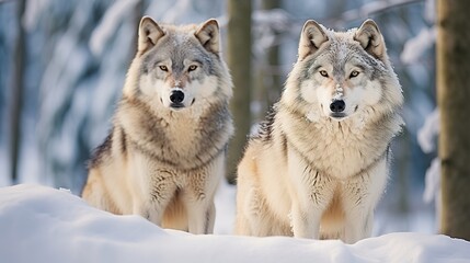 Fototapeta premium A majestic wolf in the snow.AI generated. 