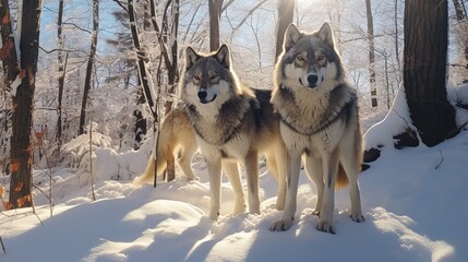 Naklejka premium A majestic wolf in the snow.AI generated. 