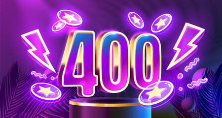 Free coins 400, promo flyer poster, banner game play. Vector illustration