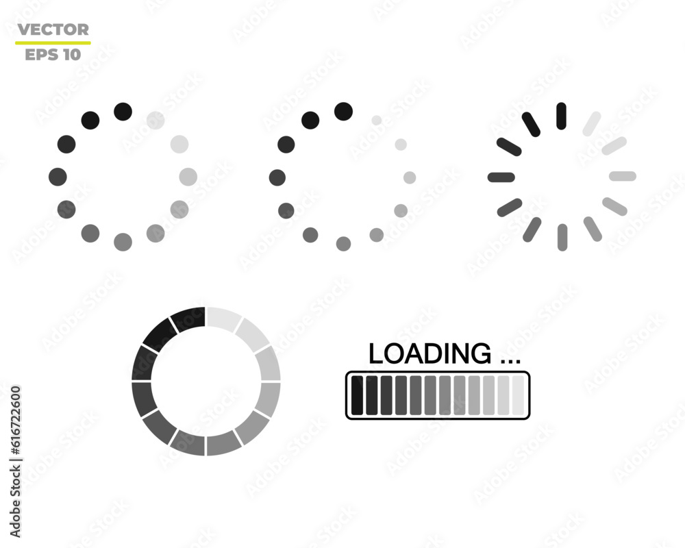 Aufkleber Set Download and Loading icons. Progress loading bar on white background. Design for website or application. Vector illustration, Flat design.