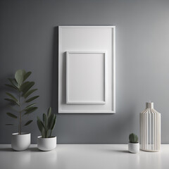 Minimalist Gallery Wall with Square Frame Mockup, 3D Render in Monochromatic Scheme