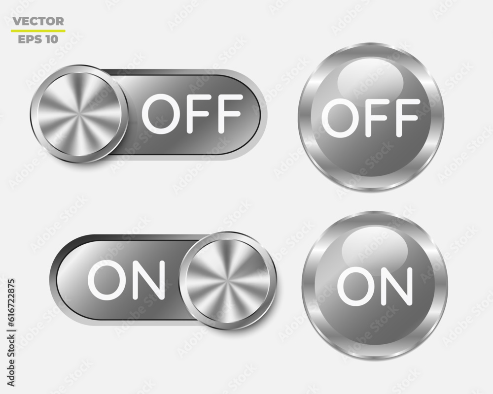 Poster on and off buttons power icons, flat web buttons with icons on white background, and icons for all w