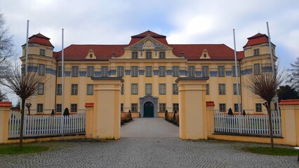 Fototapeta na wymiar New Castle Tettnang - Germany - 18th-century Baroque royal palace with towers and rooms with Rococo-style paintings and stuccoes.