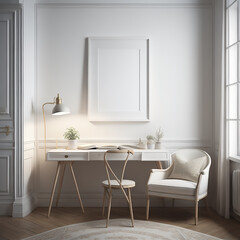 white frame Vintage-Inspired Study Room with a Frame Mockup, Antique Furniture