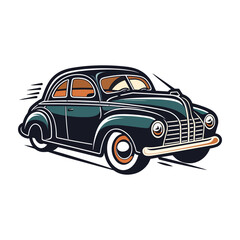 Vintage car hand drawn logo design illustration