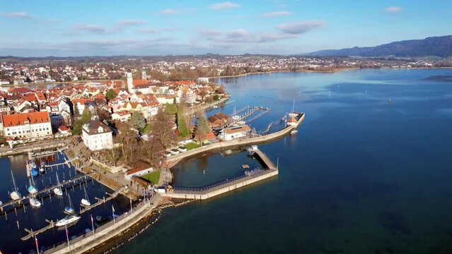Lindau on Lake Constance - Germany - An aerial view with the drone over the beautiful town of Lindau