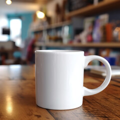Fototapeta premium plain white mug mockup with a table. Generative AI. 