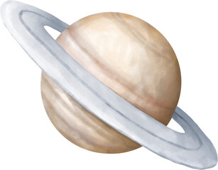 Saturn planet watercolour illustration isolated on white © Anastasiya