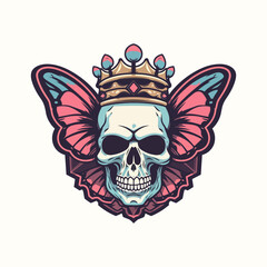 skull butterfly illustration hand drawn logo design
