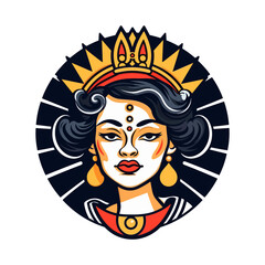 Queen princess chicano girl hand drawn logo design illustration