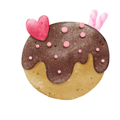 Bakery ball balls with chocolate topping and heart, sprinkles