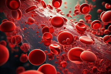 Blood Cells in moving inside veins generated with AI. 3d microscopic render. 3d image, perfect to use as a computer background, powerpoint présentation, linkedin post, website, portfolio