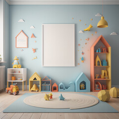 Playful Children's Playroom with Mockup Frame, 3D Render and Colorful Toy Collection