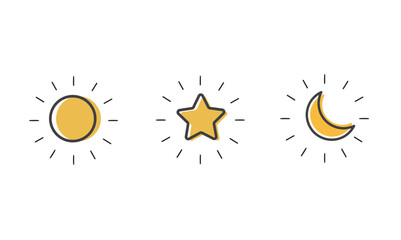 Outline moon, star and sun icon illustration vector symbol.