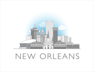 New Orleans, cityscape line art style vector illustration