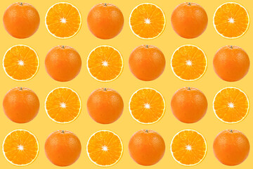 Orange fruit isolated texture, Orange slices on solid color background. Minimal fruit idea concept. Similar slices texture