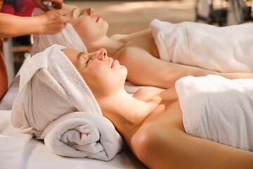 Fototapeta na wymiar caucasian white woman relaxing in spa massage