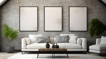 Modern living room with sofa, living room interior, Mockup Frames, Room mockup, mockup sofa, Modern Style, Generative AI